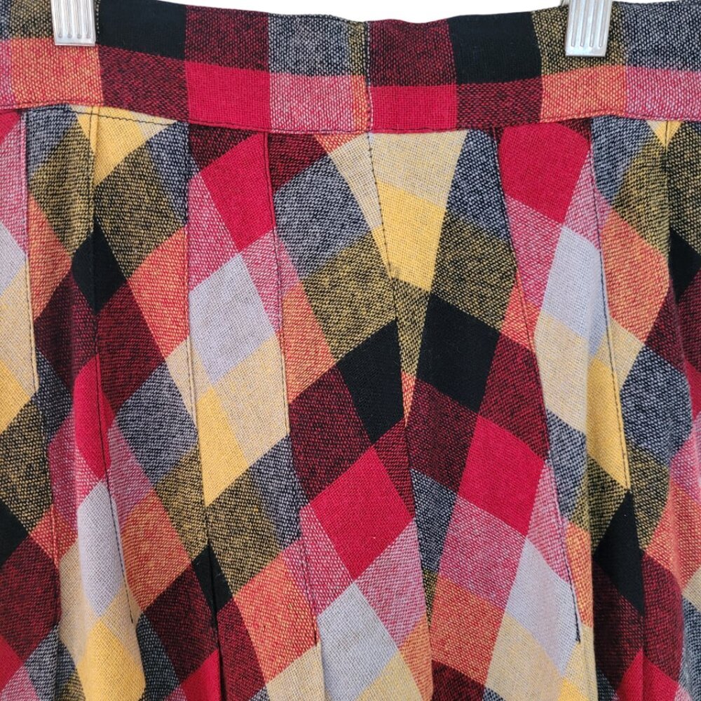 60/70s Autumn A-Line Vintage Plaid Check Side-Button Pleated Skirt XS 24" waist - Picture 9 of 11